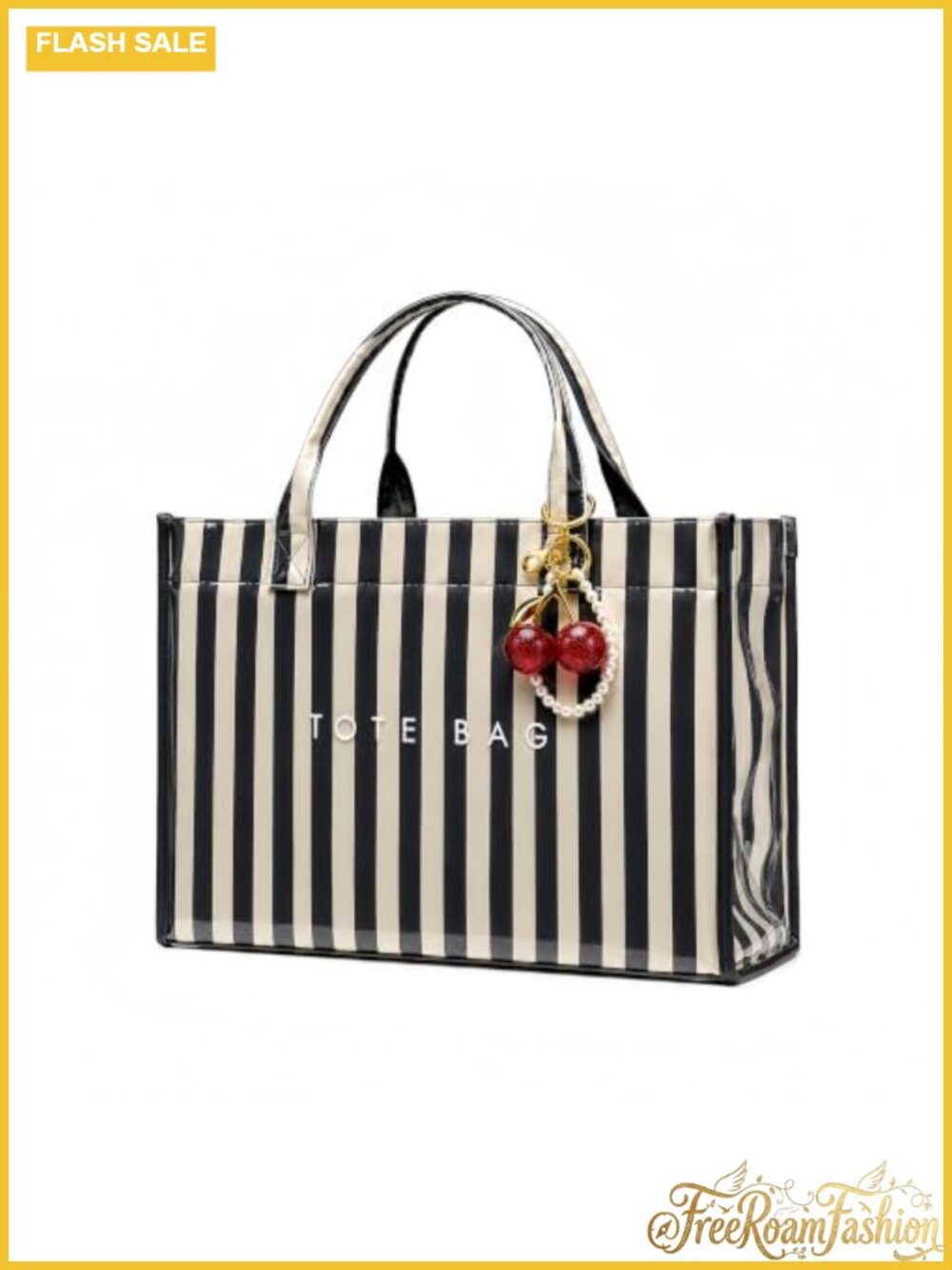 Large PVC Work Tote Bag Women Cherry Charm Beach Hobo Handbag